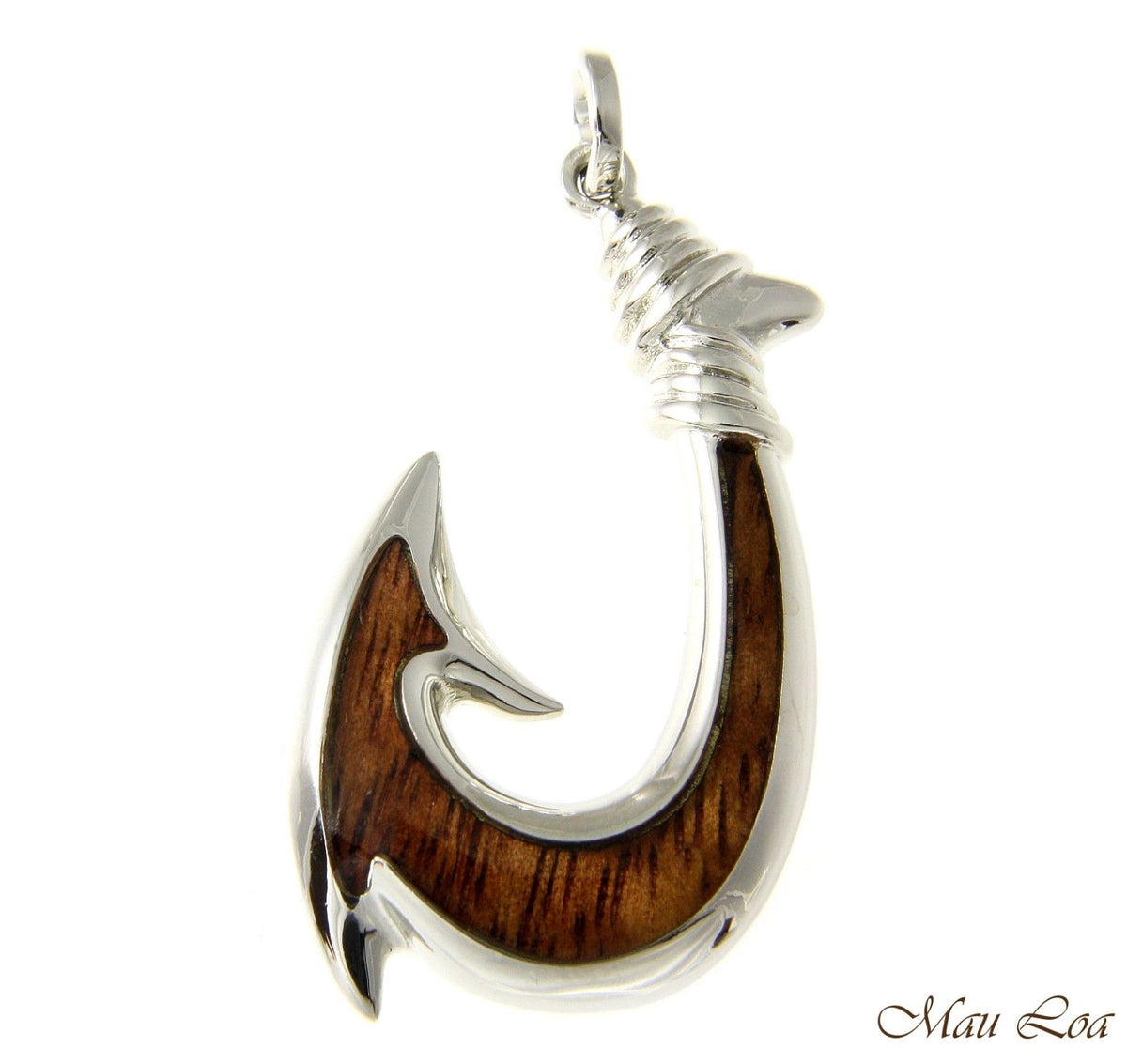 Koa Wood Hawaiian Wave Fish Hook Yellow Gold Plated Brass