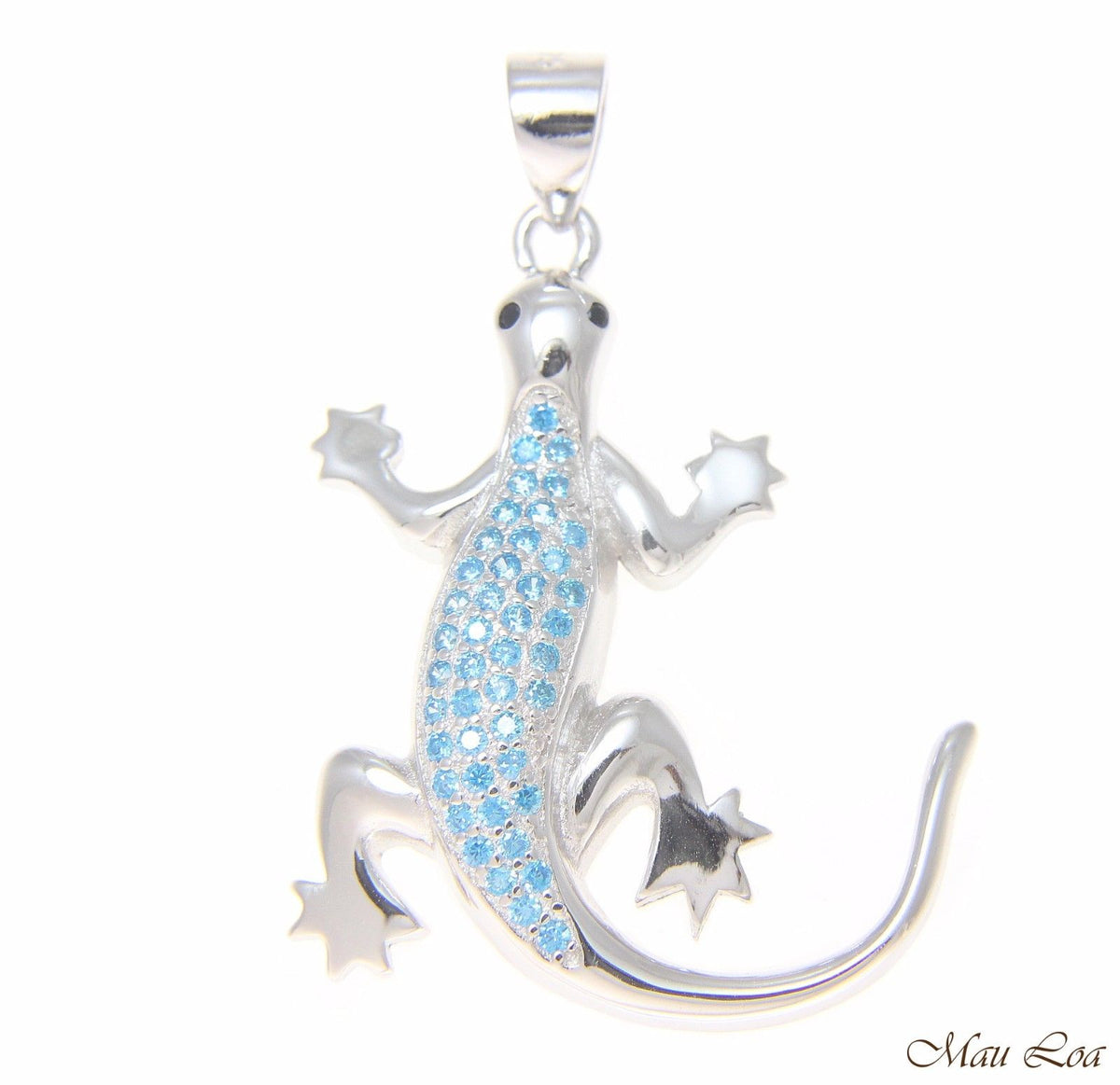 925 Sterling Silver Genuine Blue Topaz Hawaiian Gecko Lizard