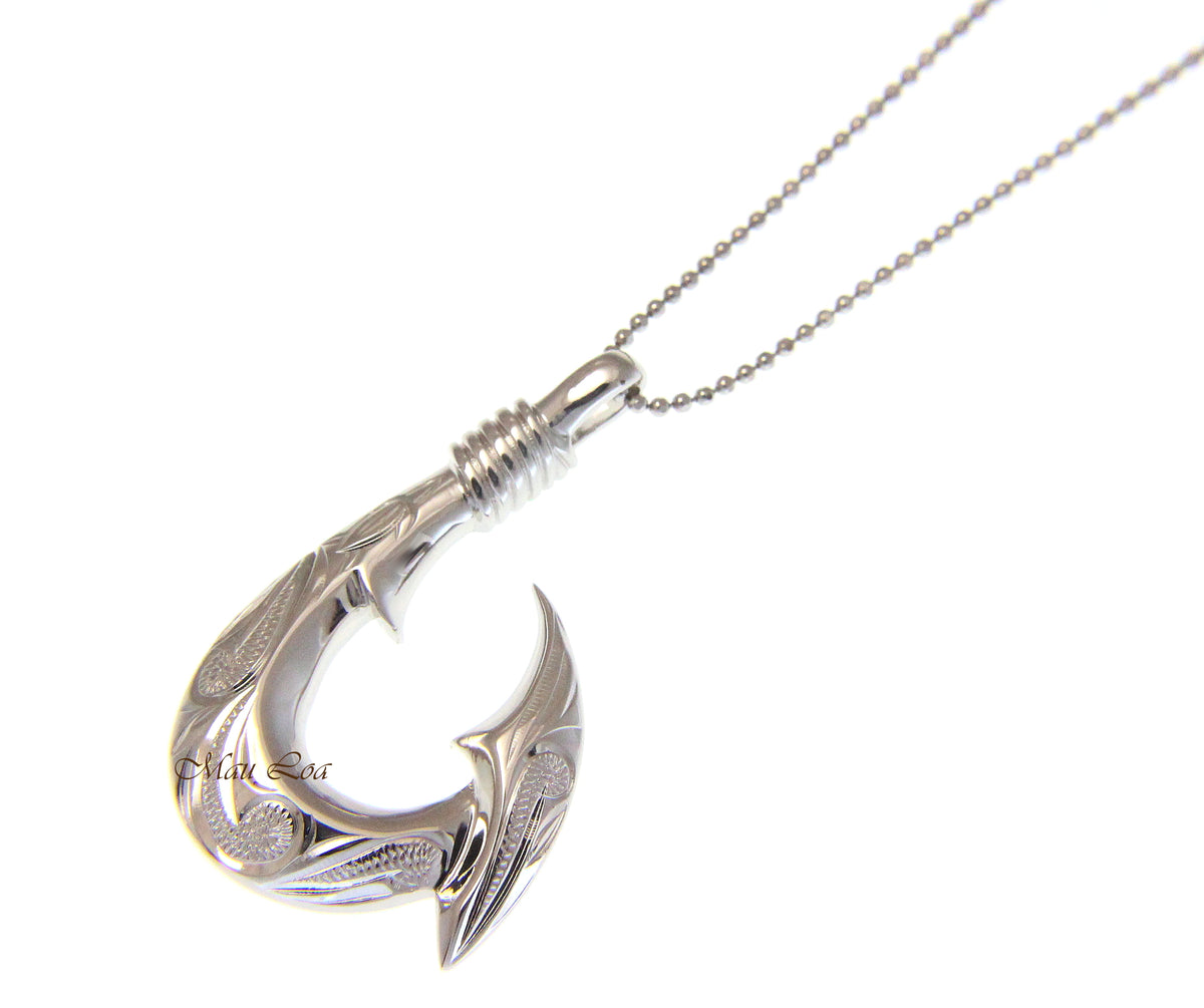 Hawaiian Palaoa Fish Hook Sterling Silver Pendant Necklace - Maui Hands