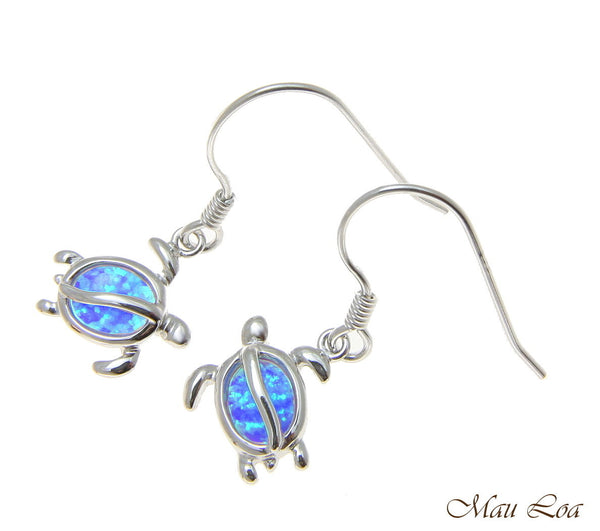 925 Sterling Silver Rhodium Hawaiian Honu Sea Turtle Opal Hook Wire Earrings