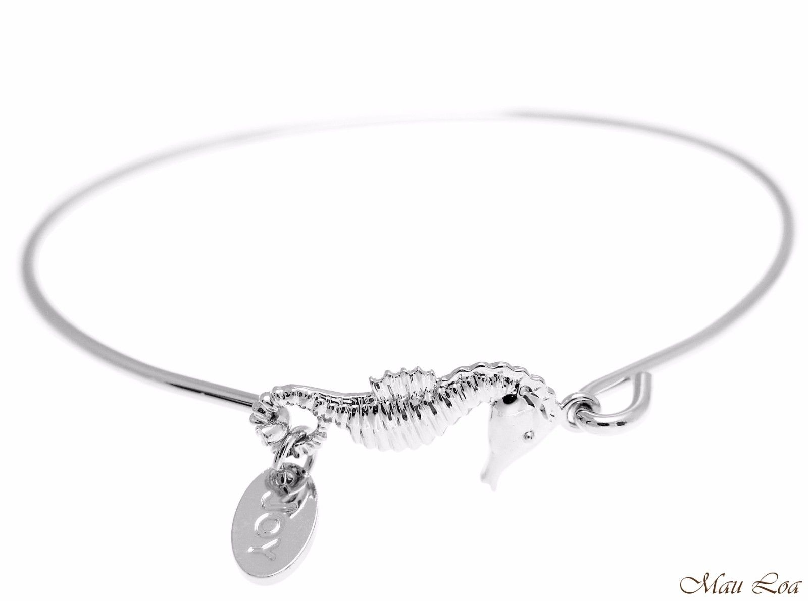 Rhodium Plated on Brass Hawaiian Seahorse Open Bangle Bracelet