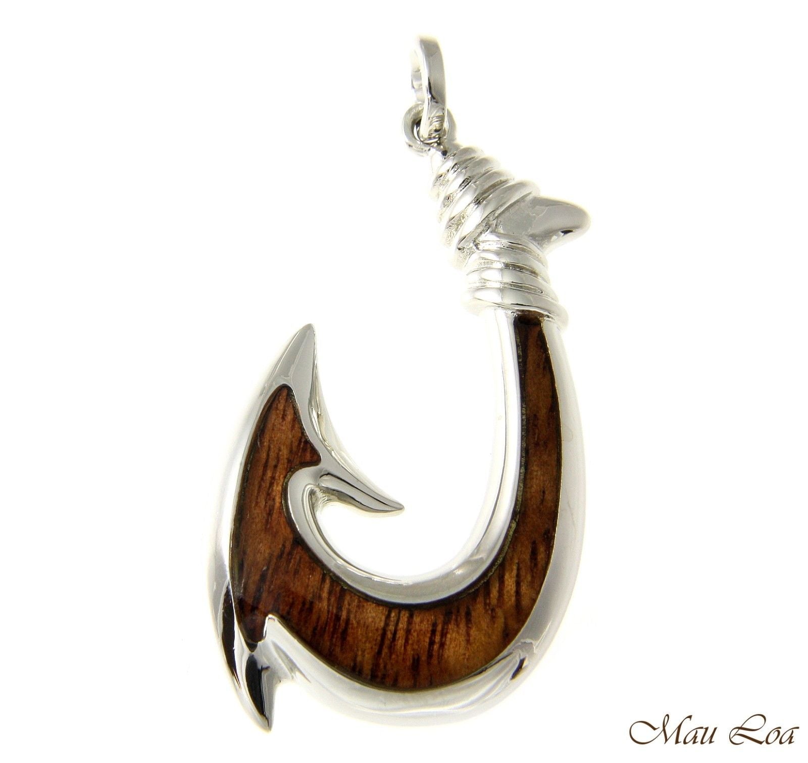 Koa Wood Hawaiian Wave Fish Hook Rhodium Silver Plated Brass Reversibl –  Mau Loa Jewelry