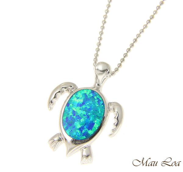 925 Sterling Silver Rhodium Hawaiian Honu Sea Turtle Opal CZ Slider Pendant