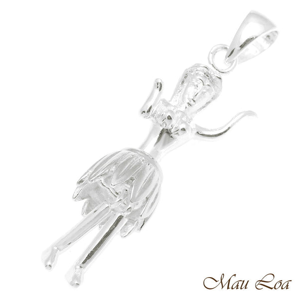 925 Sterling Silver Hawaiian Hula Girl Dancer Movable Legs and Skirt Pendant