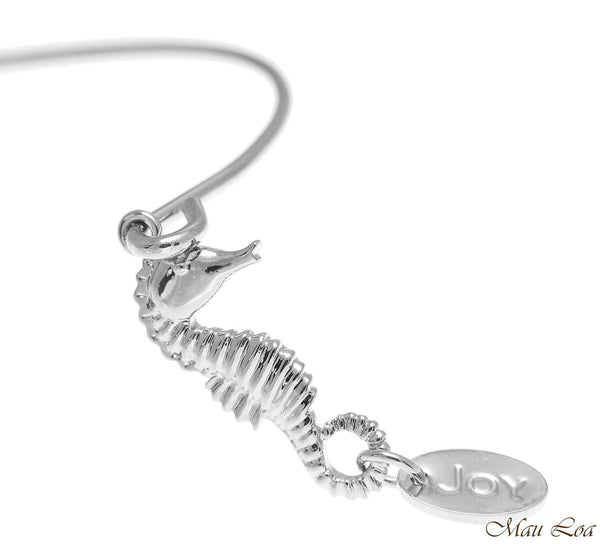 Rhodium Plated on Brass Hawaiian Seahorse Open Bangle Bracelet