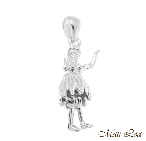 925 Sterling Silver Hawaiian Hula Girl Dancer Movable Legs and Skirt Pendant