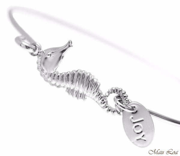 Rhodium Plated on Brass Hawaiian Seahorse Open Bangle Bracelet