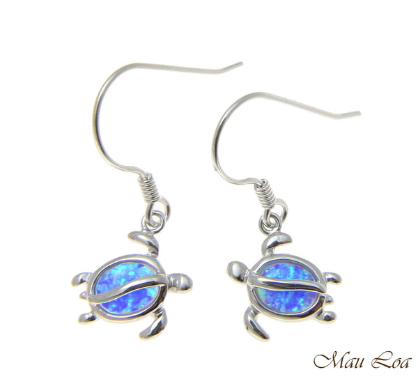 925 Sterling Silver Rhodium Hawaiian Honu Sea Turtle Opal Hook Wire Earrings