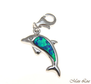 925 Sterling Silver Rhodium Hawaiian Dolphin Opal Clasp Enhancer Pendant Charm