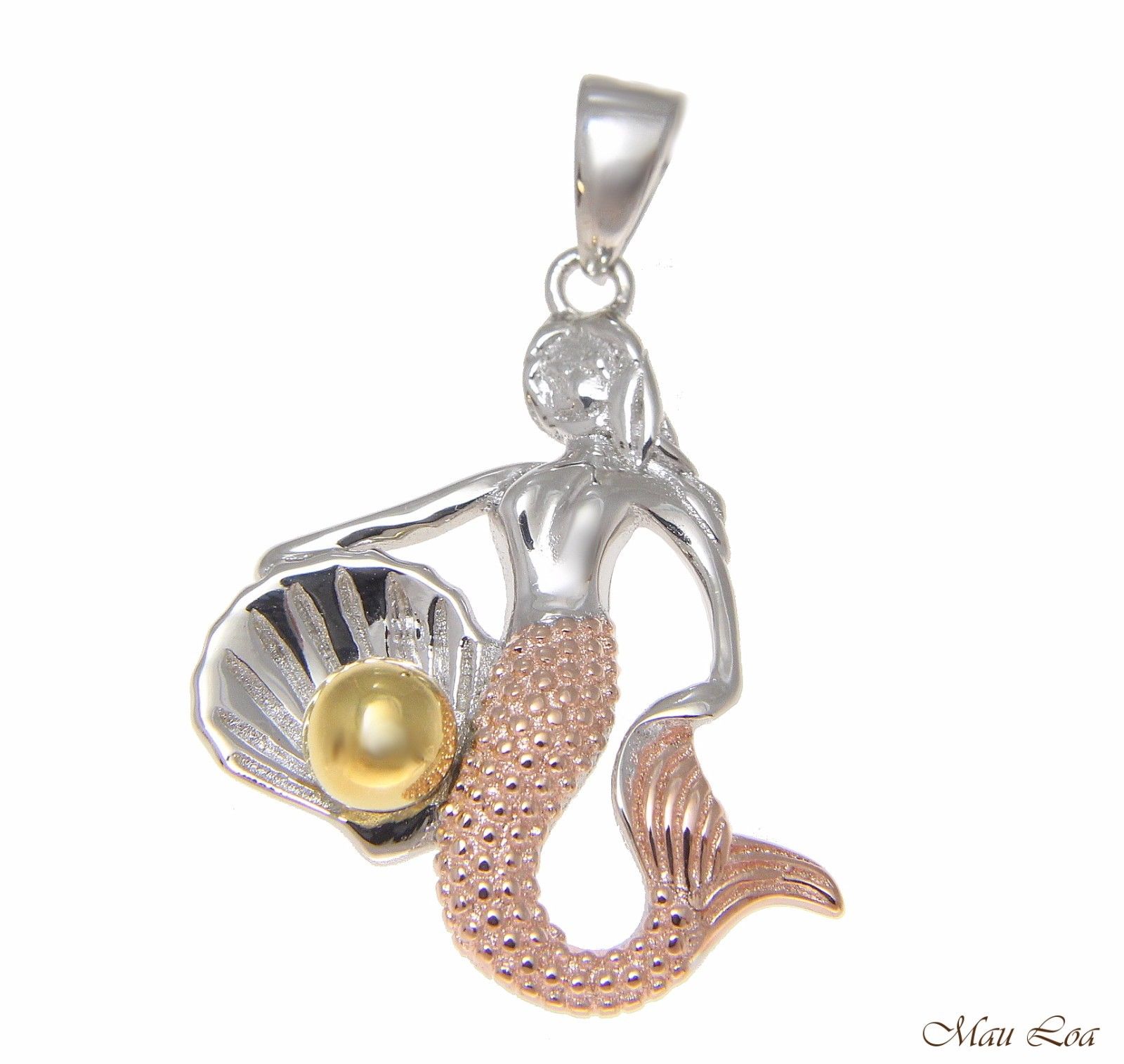 925 Sterling Silver Tricolor Hawaiian Mermaid Pearl Shell Oyster Pendant Charm