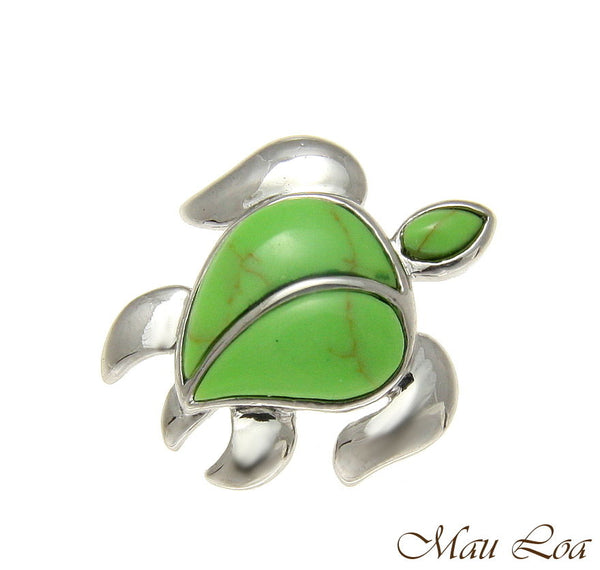 925 Silver Rhodium Hawaiian Honu Sea Turtle Green Turquoise Slider Pendant