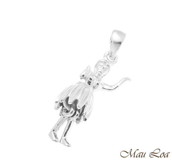 925 Sterling Silver Hawaiian Hula Girl Dancer Movable Legs and Skirt Pendant