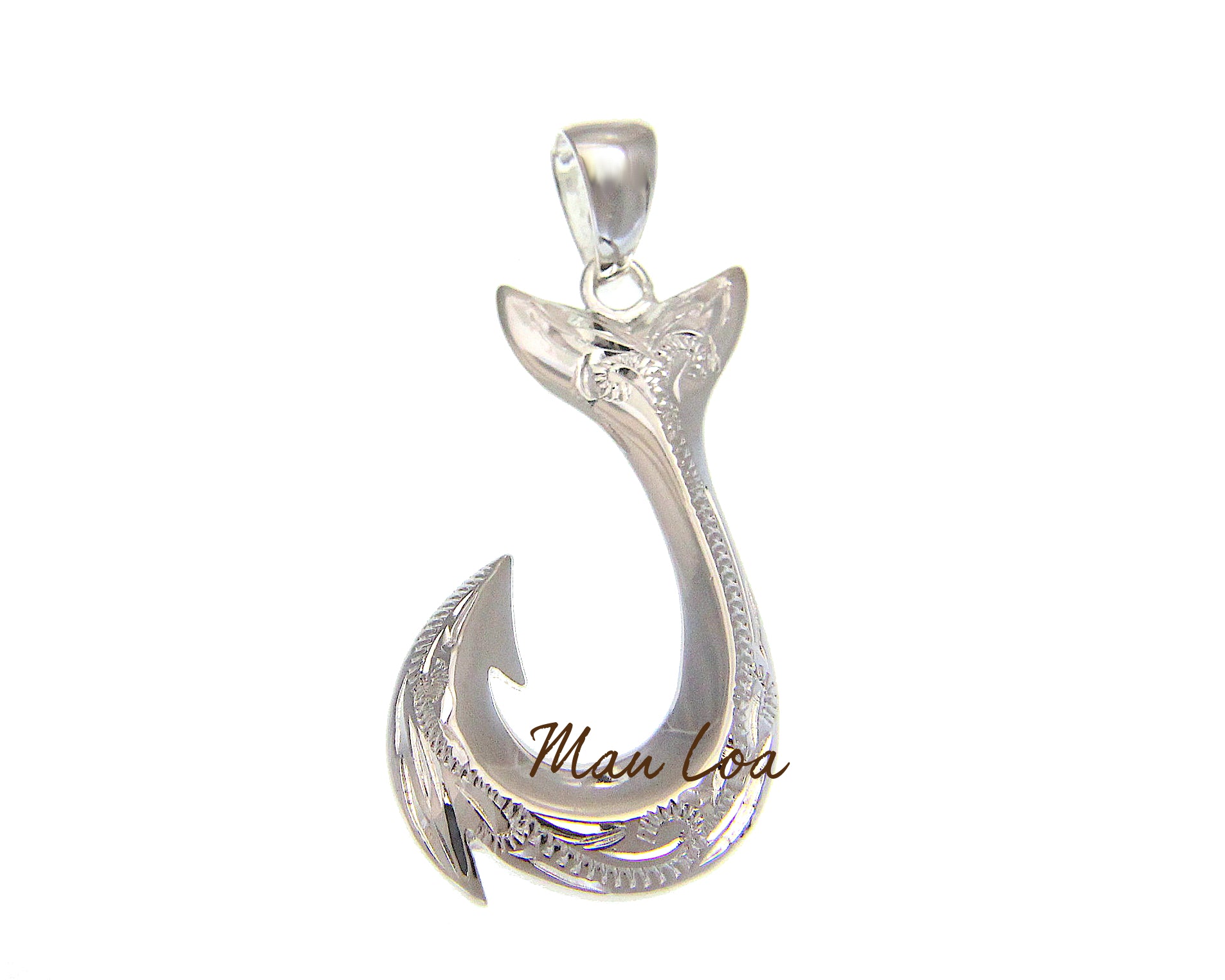 925 Sterling Silver Hawaiian Scroll Engraved Fish Hook Pendant – Mau Loa  Jewelry