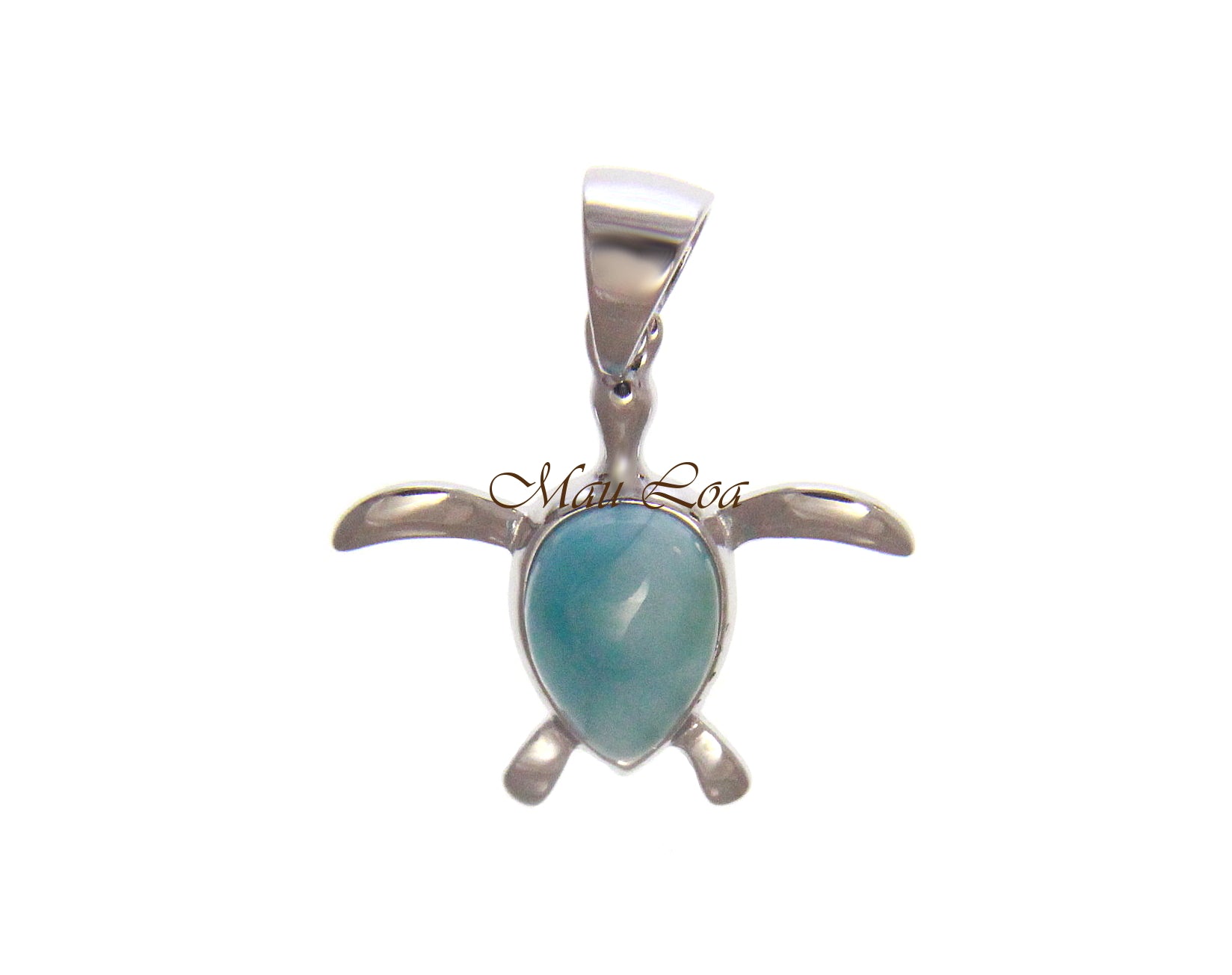 925 Sterling Silver Natural Blue Larimar Hawaiian Honu Turtle Pendant Charm